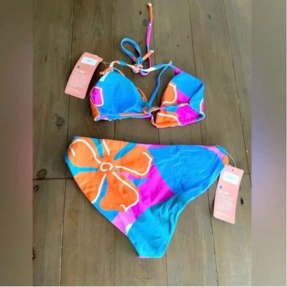 Midori Bikini Set M Strand Print Triangle Top High Cut Bottom NWT Swim - Picture 3 of 5